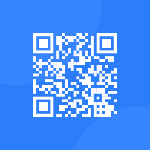 A white qr-code within a light-blue background